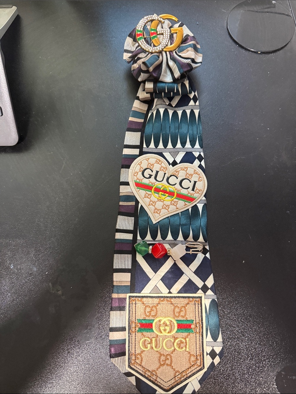 Gucci Multicolor Patterned SilkJunk  Tie with Heart and GG Motifs